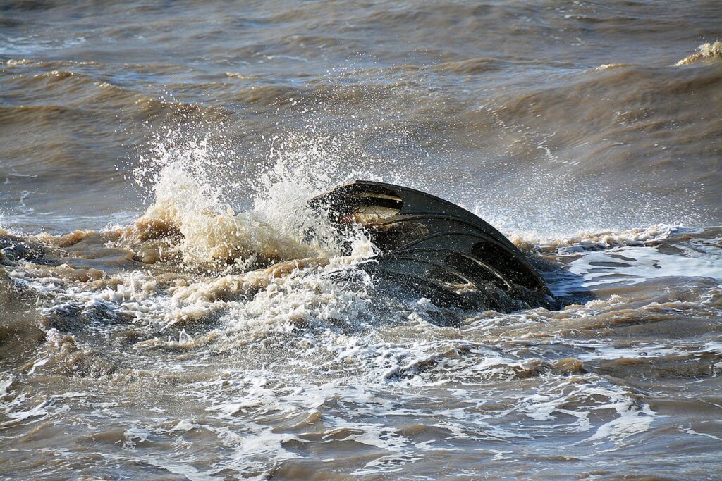 Mary's Shell on Cleveleys Beach at high tide