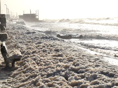 Sea foam on Cleveleys seafront